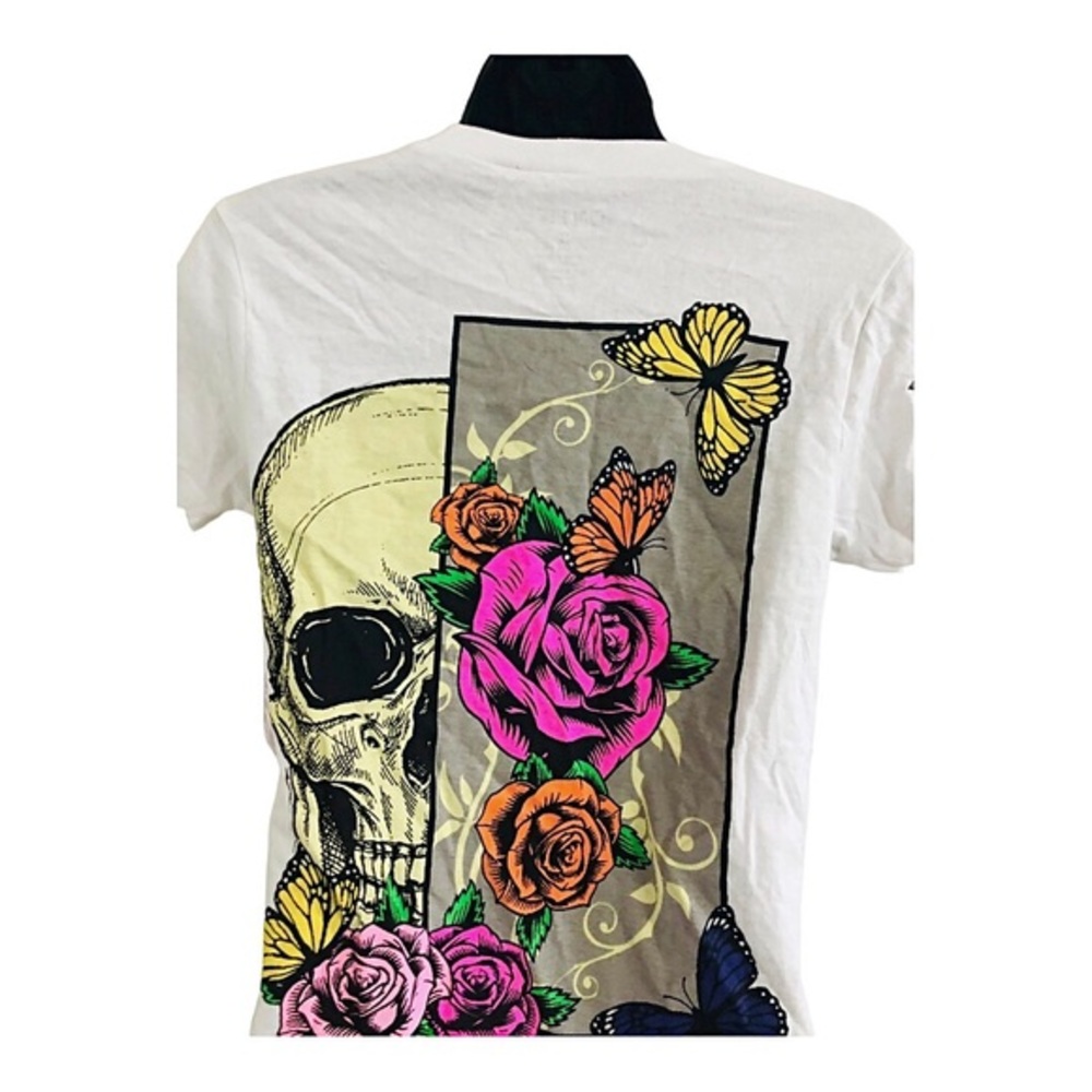 White butterfly floral skull Roses graphic‎ print t-shirt size small brand new - Picture 10 of 15